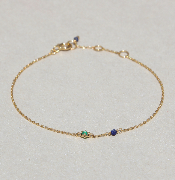 Silberarmband vergoldet mit Lapis, Onyx grün, 16+2cm