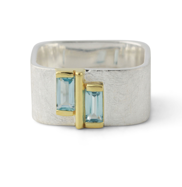 Silberring mit 2x 6x3mm Topas, 18ct vergoldet