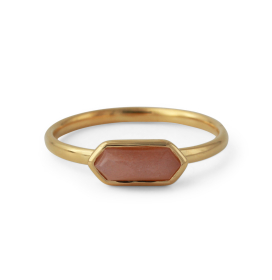 Vorschau: Silberring mit 4x10mm Mondstein orange, 18ct vergoldet Vorschau: Silberring mit 4x10mm Mondstein orange, 18ct vergoldet